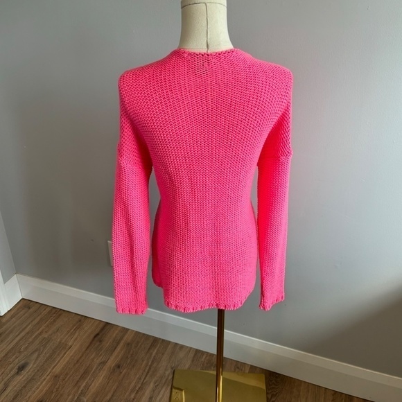 H&M Women's Cable Knit V-neck Long Sleeve Drop Shoulder Bright Pink Sweater SZ S - Picture 6 of 7
